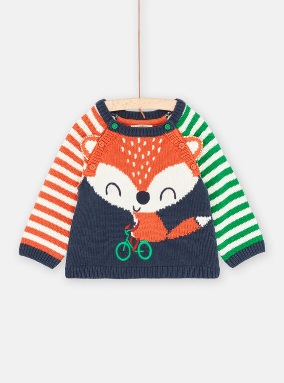 Pull bleu outremer, orange et vert doux pour bébé garçon SUKHOPUL1 / 23WG10Q2PUL707