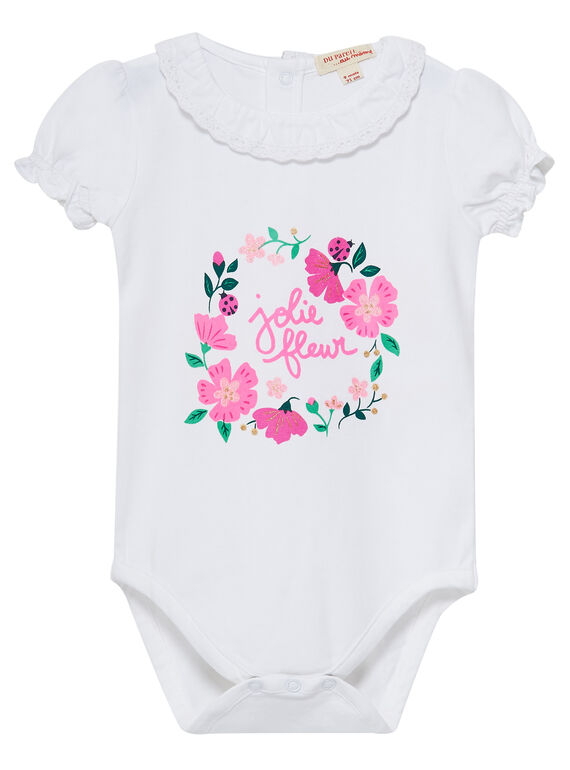 Body blanc avec col en dentelle bébé fille JIPOEBODY / 20SG09G1BOD000