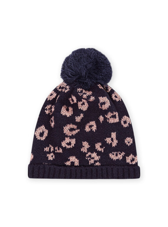 Bonnet bleu en fausse fourrure motif léopard enfant fille MYAPOMBON / 21WI0161BONC205