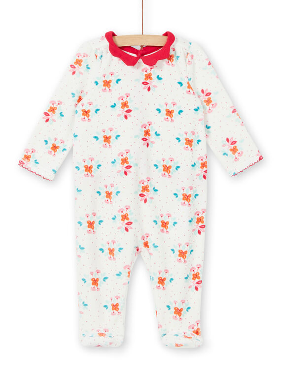 Grenouillère layette fille en velours imprimé fleuri LEFIGREBOU / 21SH1312GRE001