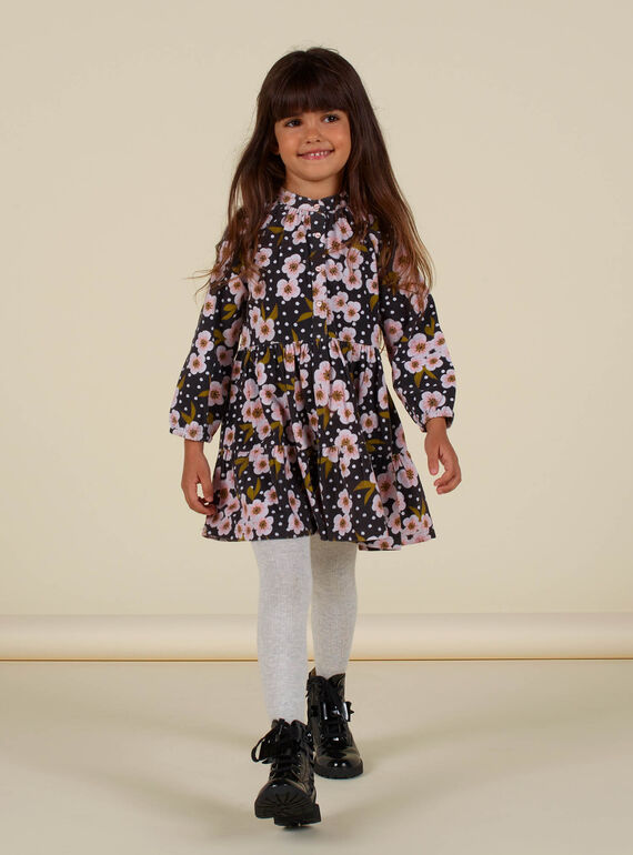 Robe imprimé en velours côtelé imprimé pois et fleuri enfant fille MAHIROB1 / 21W901U3ROBJ905