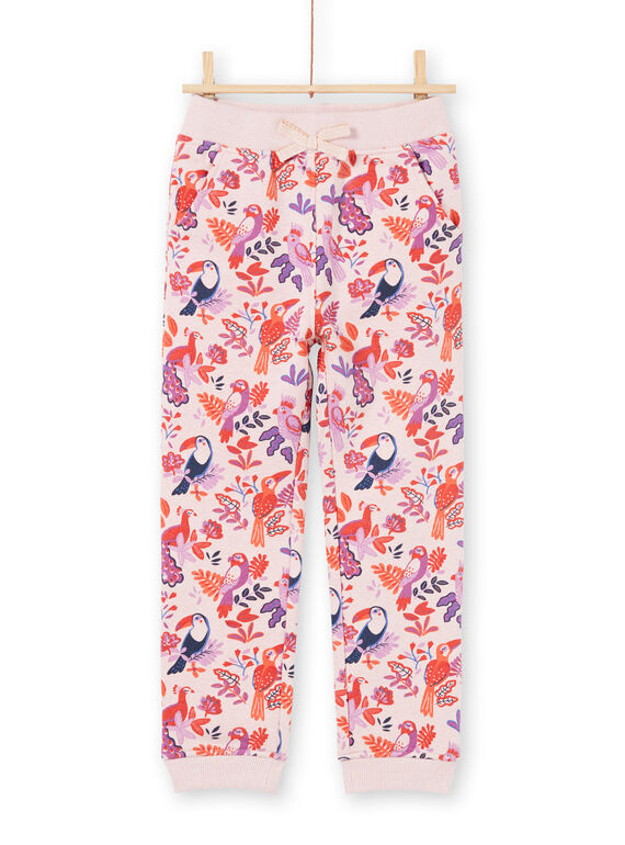 Jogging rose et violet imprimé perroquets et fleuri enfant fille MAJOBAJOG3 / 21W90113JGBD314