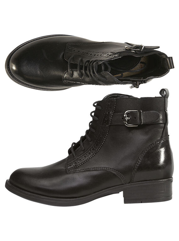 Boors à lacet cuir noir enfant fille GFBOOTISSA / 19WK35I9D0D090