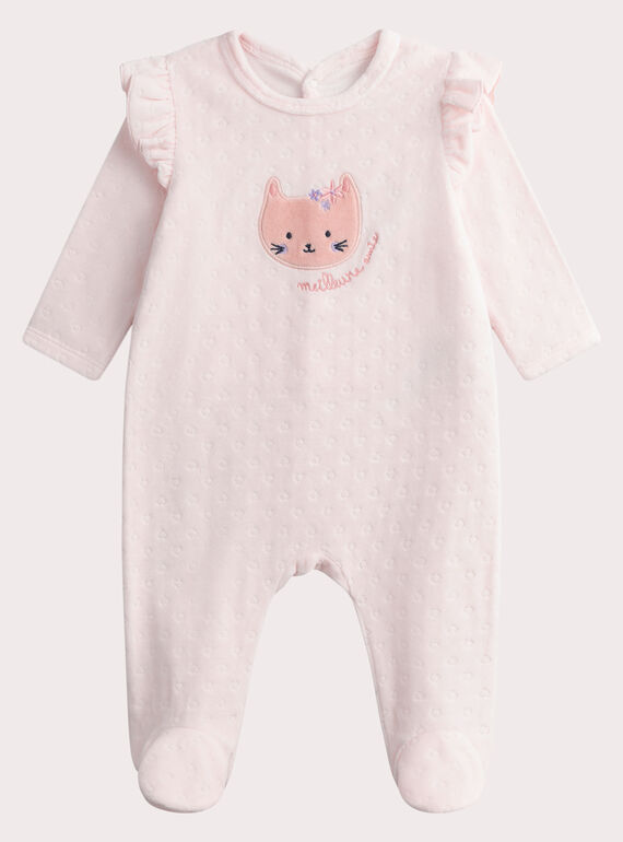 Grenouillère en velours rose pour bébé fille WEFIGRECHA / 25SH1391GRE318