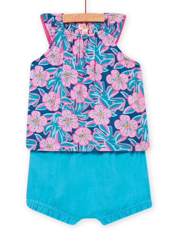 Ensemble bleu pétrole T-shirt à imprimé fleuri et short bébé fille NIFICENS / 22SG09U1ENS215