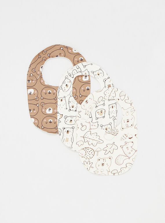 Lot de trois bavoirs imprimé blanc cassé et bambou SOU1BAV1 / 23WF4214BAVA001