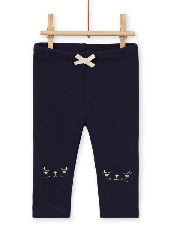Legging doublé bleu marine à motifs lapins brodés bébé fille MIJOPANDOU2 / 21WG0913PAN070