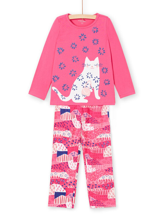 Pyjama T-shirt et pantalon fuchsia et blanc enfant fille LEFAPYJWAX / 21SH1157PYJ030