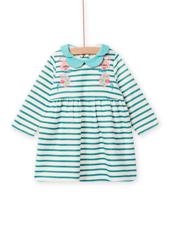 Robe écrue à rayures motifs fleuris bébé fille NIGAROB3 / 22SG09O1ROB001