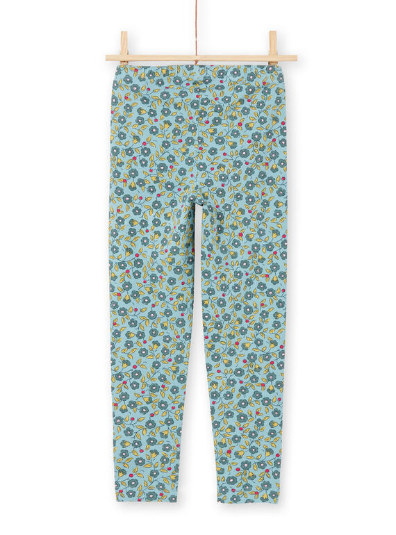 Legging bleu et kaki imprimé fleuri enfant fille MYAKALEG1 / 21WI01I1CAL612
