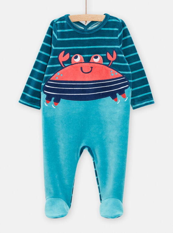 Pyjama bleu en velours animation crabe pour bébé garçon TEGAGRECRAB / 24SH1445GRE202
