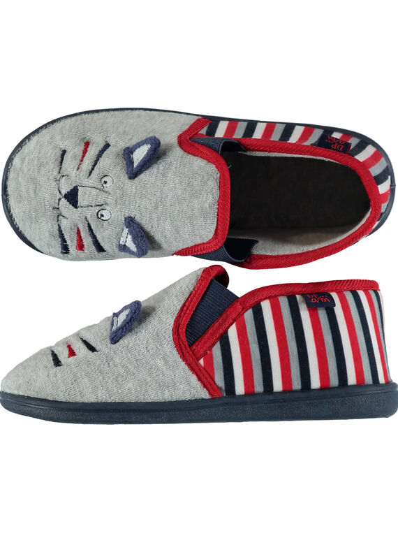 Chausson velours gris et rayures enfant garçon GGSGLION / 19WK36Z5D0B943