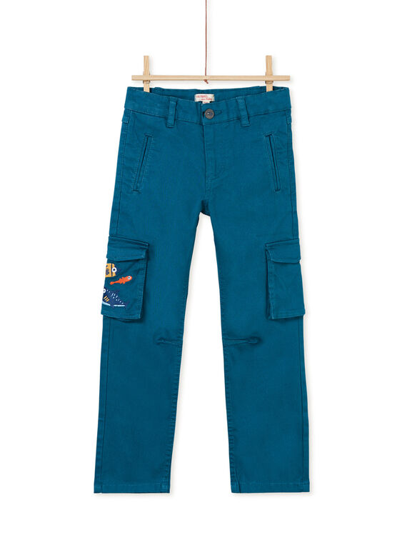 Pantalon cargo bleu turquoise enfant garçon KOECOPAN1 / 20W902H1PAN716