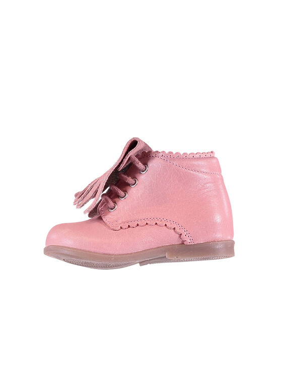 Bottillon cuir rose avec franges amovible bébé fille GBFBOTIPATP / 19WK37I1D0F030