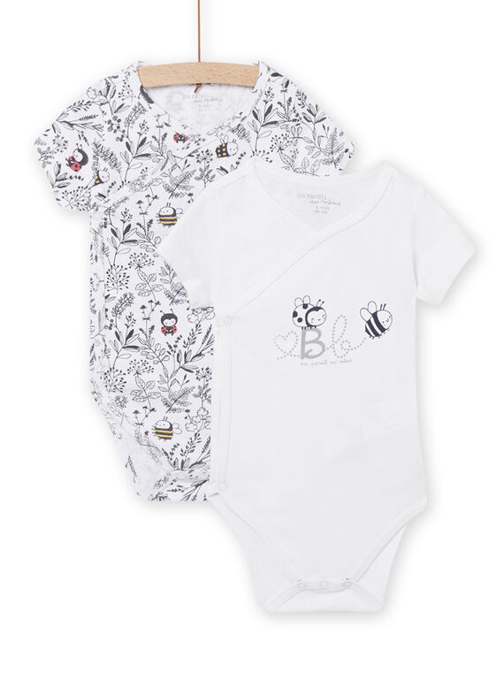 Lot de 2 bodys blancs imprimé coccinelle abeille et feuillage naissance mixte NOU1BOD1 / 22SF0541BDN000