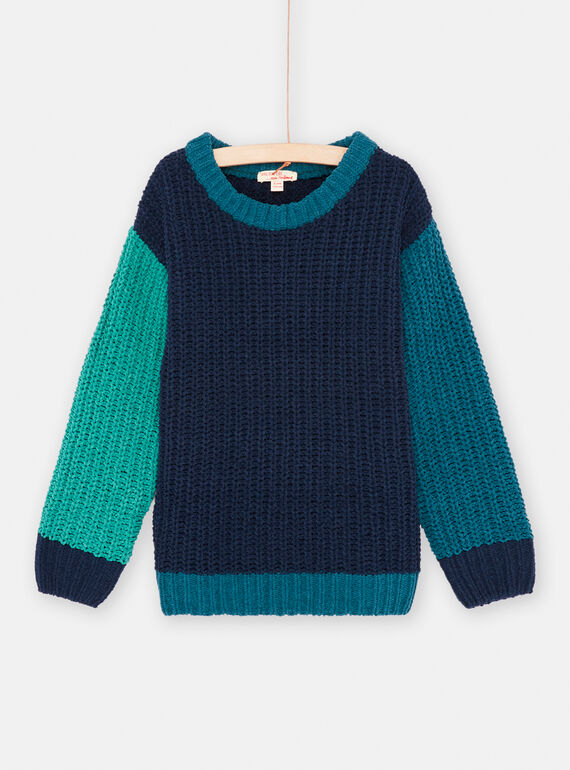 Pull colorblock bleu et vert garçon SOJOPUL3 / 23W902M1PUL705