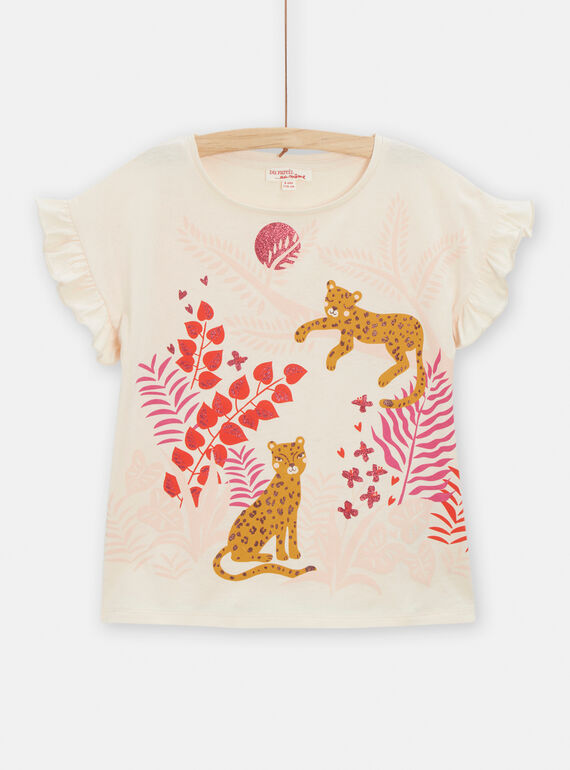 T-shirt écru foncé avec animation jaguard pour fille TALITI1 / 24S901T1TMC003