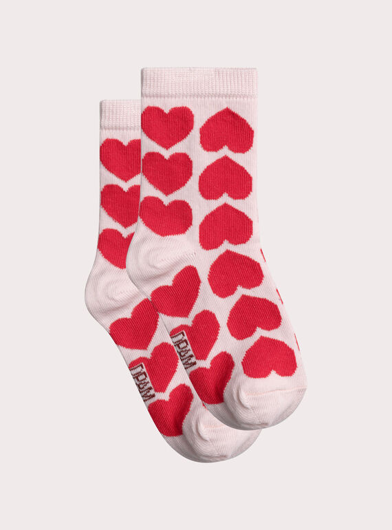 Chaussettes roses à curs rouges pour fille XYAJACHO / 25WI01E2SOQD319