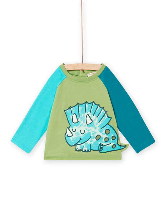 T-shirt vert kaki doux motif dinosaure bébé garçon NUGATEE2 / 22SG10O2TML626