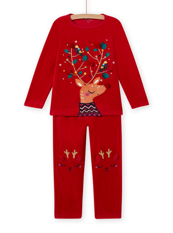 Ensemble pyjama rose motif biche de Noël en velours enfant fille MEFAPYJREN / 21WH11F1PYJF529