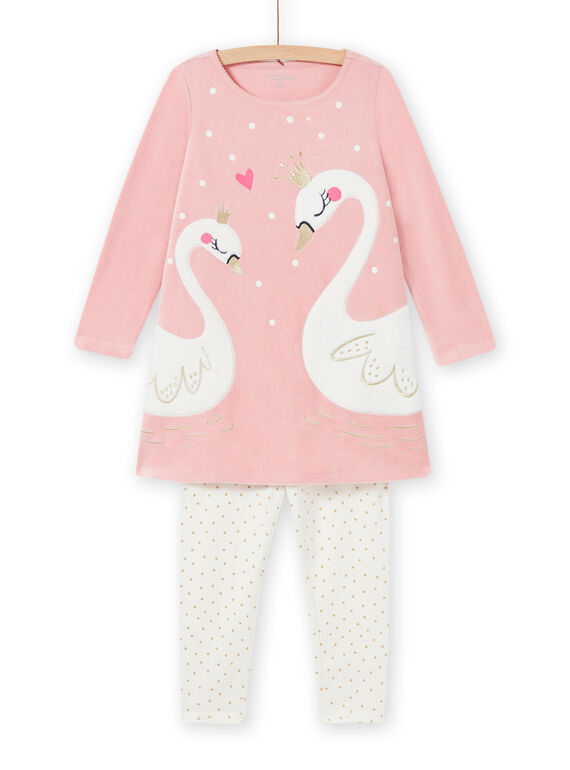 Ensemble pyjama vieux rose motifs cygnes fantaisie enfant fille MEFACHUVEL / 21WH1192CHN303