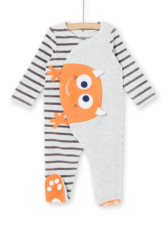 Grenouillère layette garçon en velours motif petit monstre LEFUGREMON / 21SH1411GREJ920
