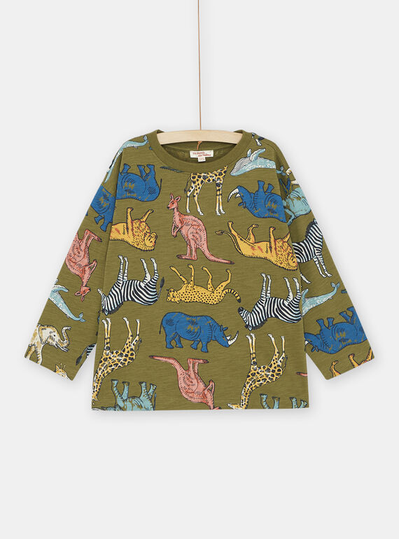 T-shirt vert militaire à imprimé animaux garçon SOKYOTEE4 / 23W902I4TMLG631