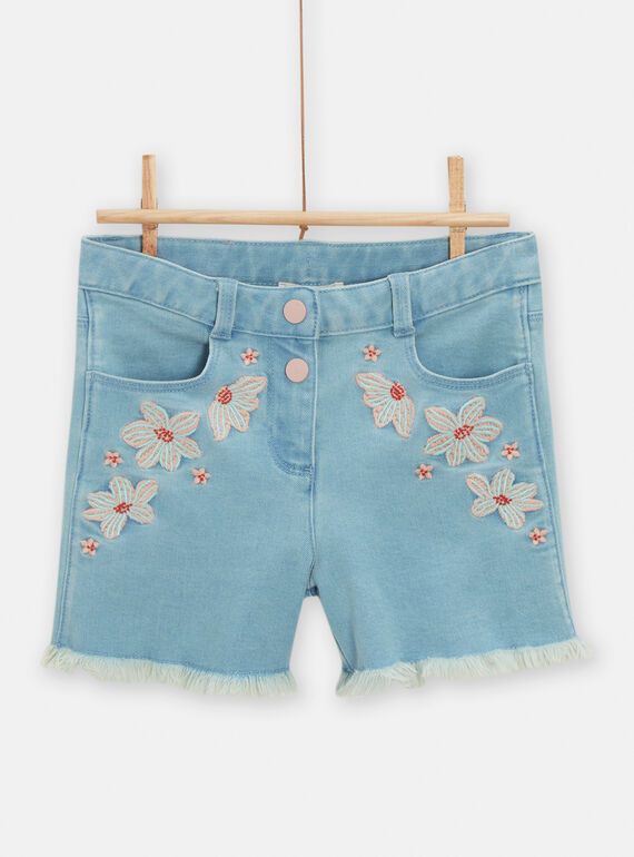 Short en denim clair avec broderie fleurie pour fille TACOSHORT / 24S901N1SHOP272